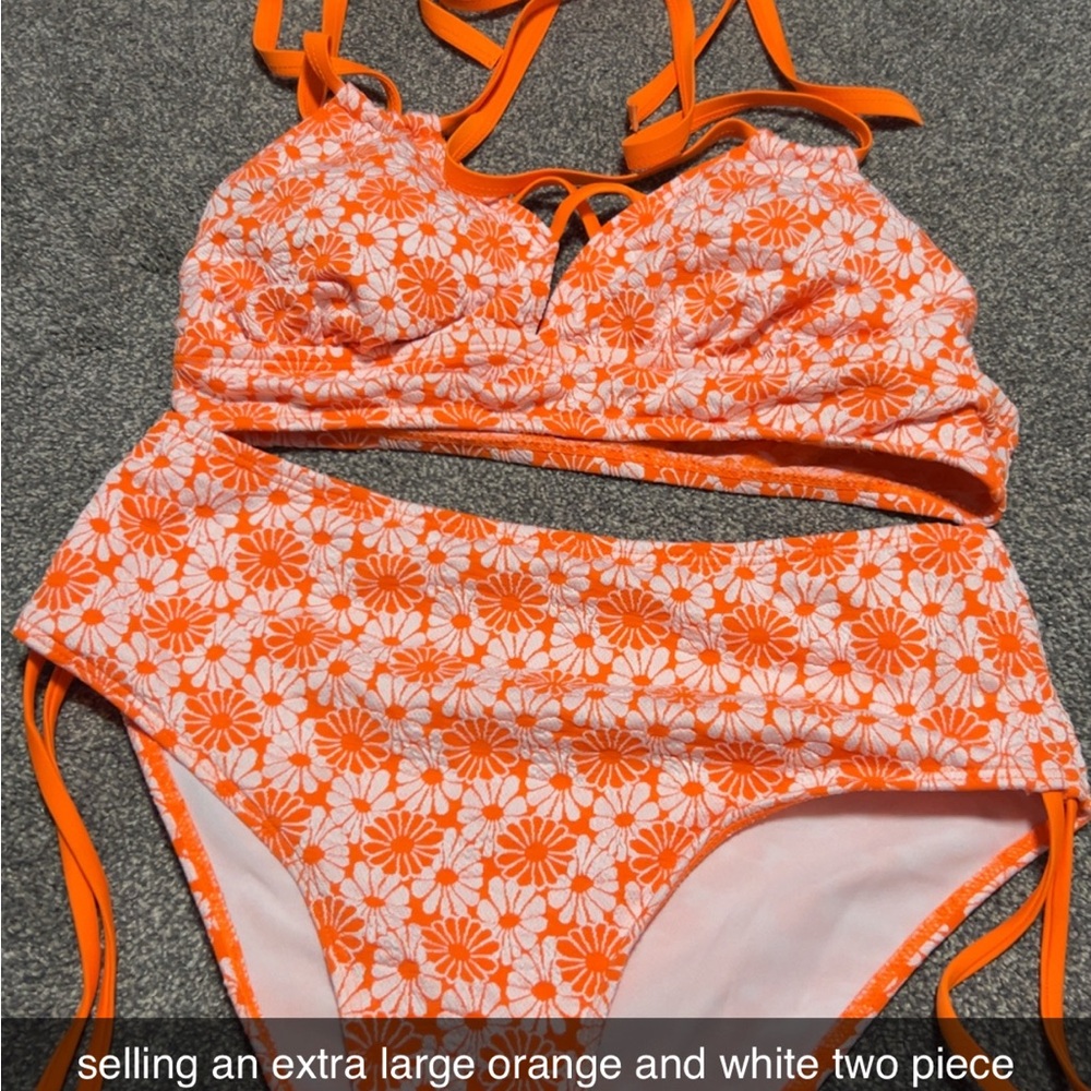 SHEIN Orange and White Floral Bikini